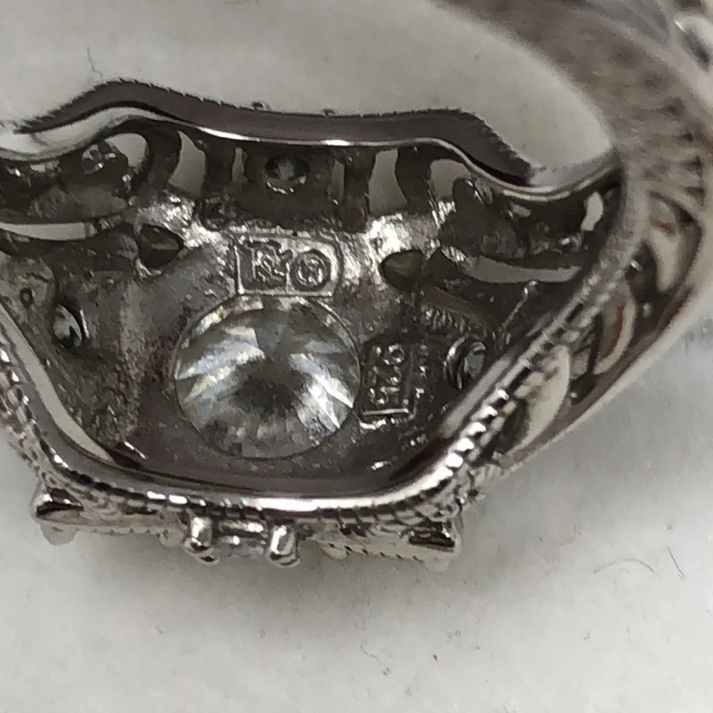 Moissanite Engagement Ring Sterling Silver 925 Vintage Halo Filigree Bridal Sz 6